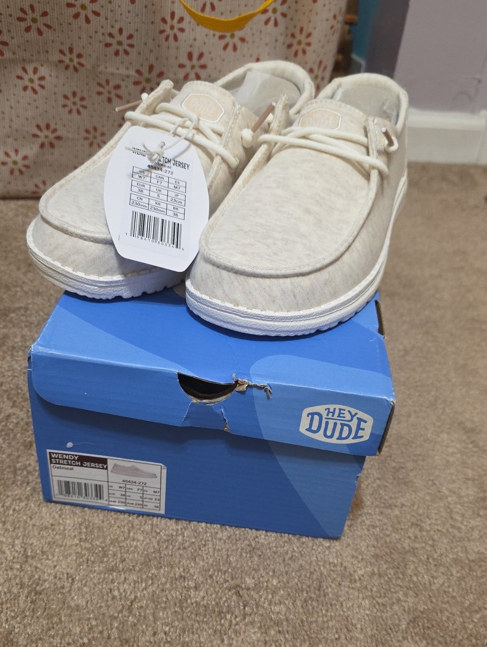 Hey Dude Womens Cream Wendy Stretch Jersey Slip-On Shoes